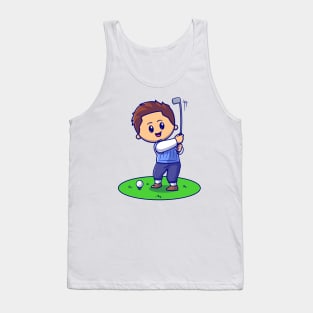 Cute Man Playing Golf Cartoon Tank Top